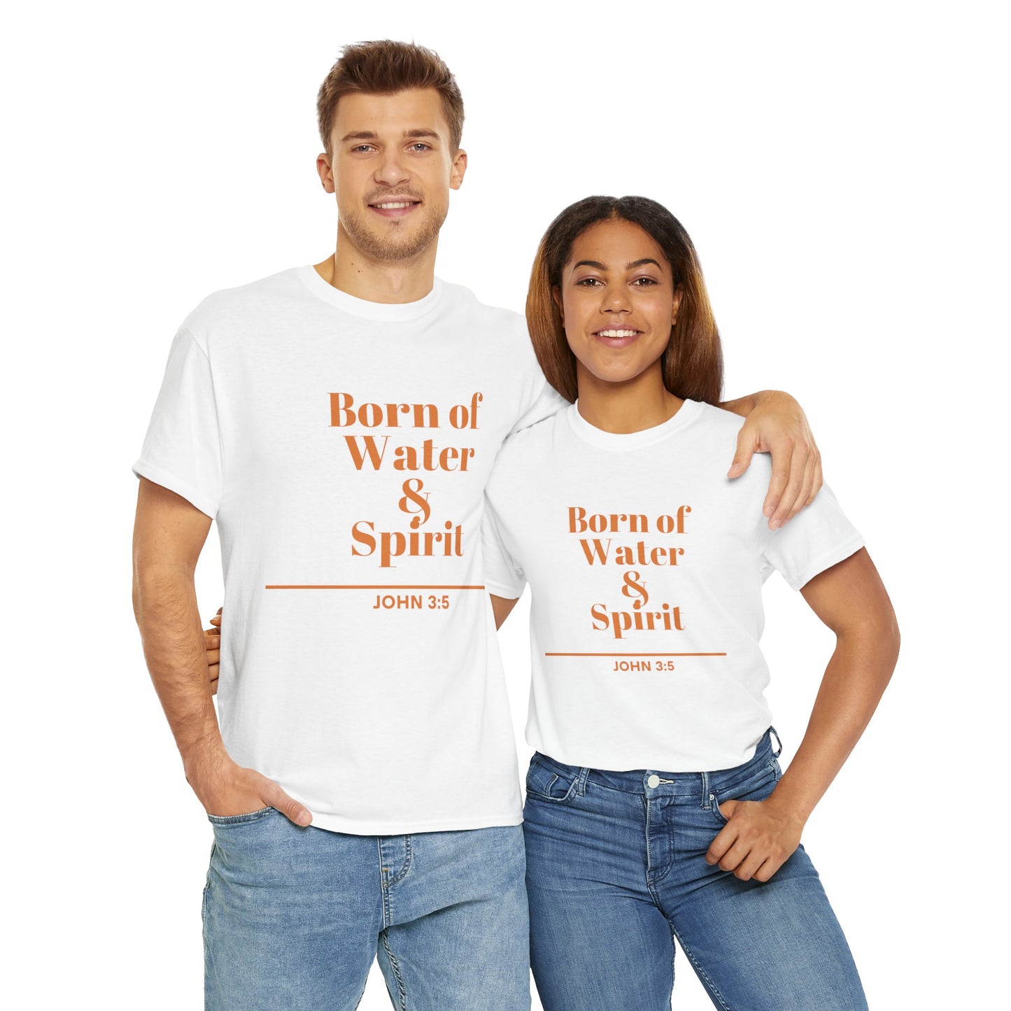 Inspirational Unisex Heavy Cotton Tee - "Born of Water & Spirit" - Faith-Based Apparel