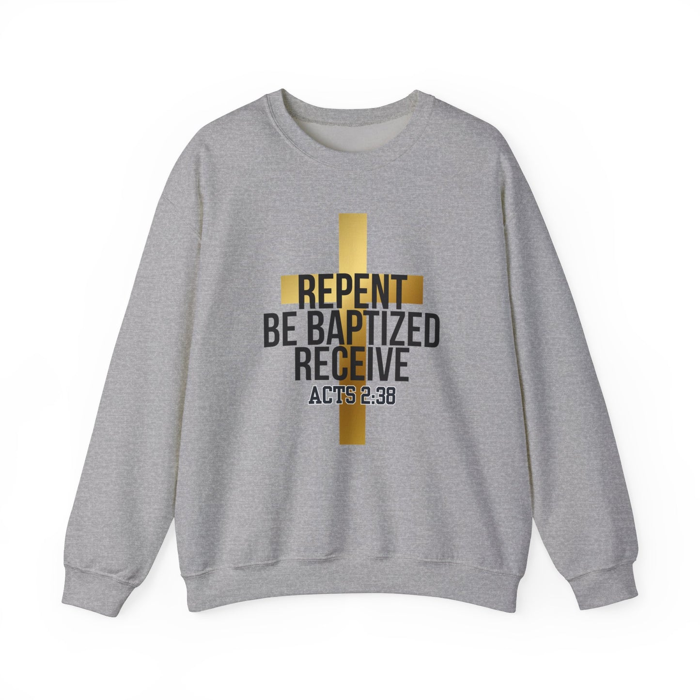 Faith-Inspired Unisex Crewneck Sweatshirt - "Repent, Be Baptized, Receive - Acts 2:38"