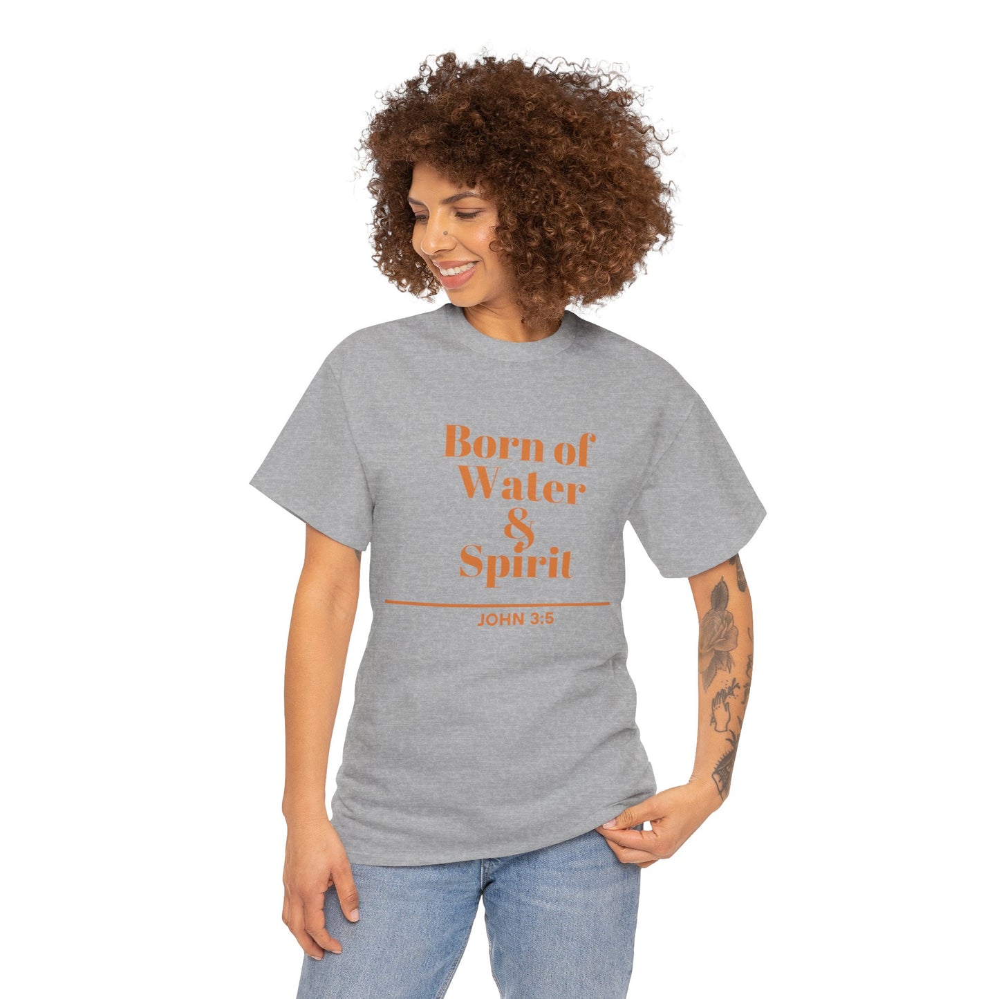 Inspirational Unisex Heavy Cotton Tee - "Born of Water & Spirit" - Faith-Based Apparel