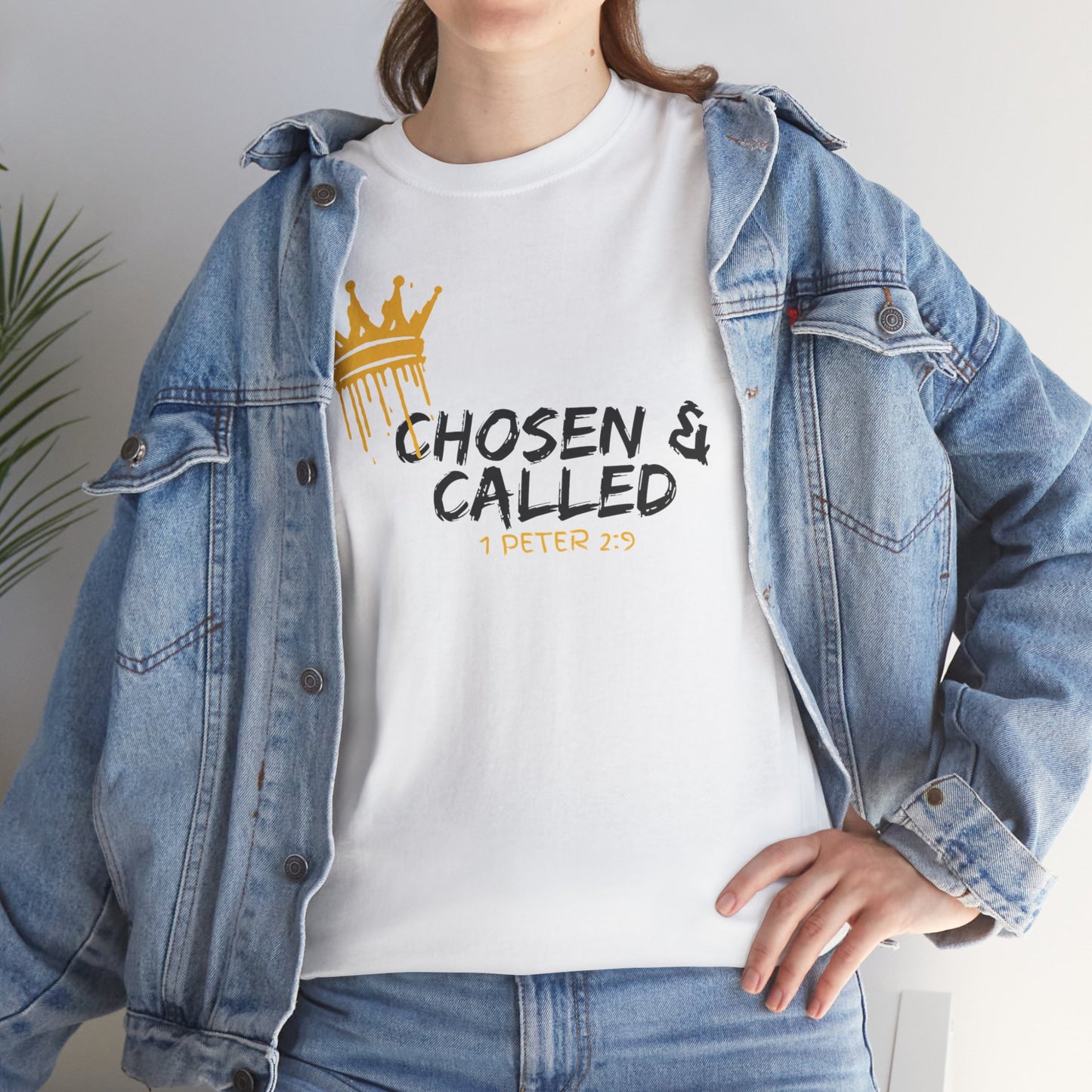 Unisex Heavy Cotton Tee - 'Chosen & Called' Crown Design - Inspirational Christian Apparel