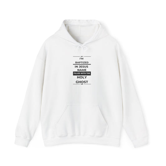 Faith-Inspired Unisex Hoodie – "Baptized in Jesus Name" Design