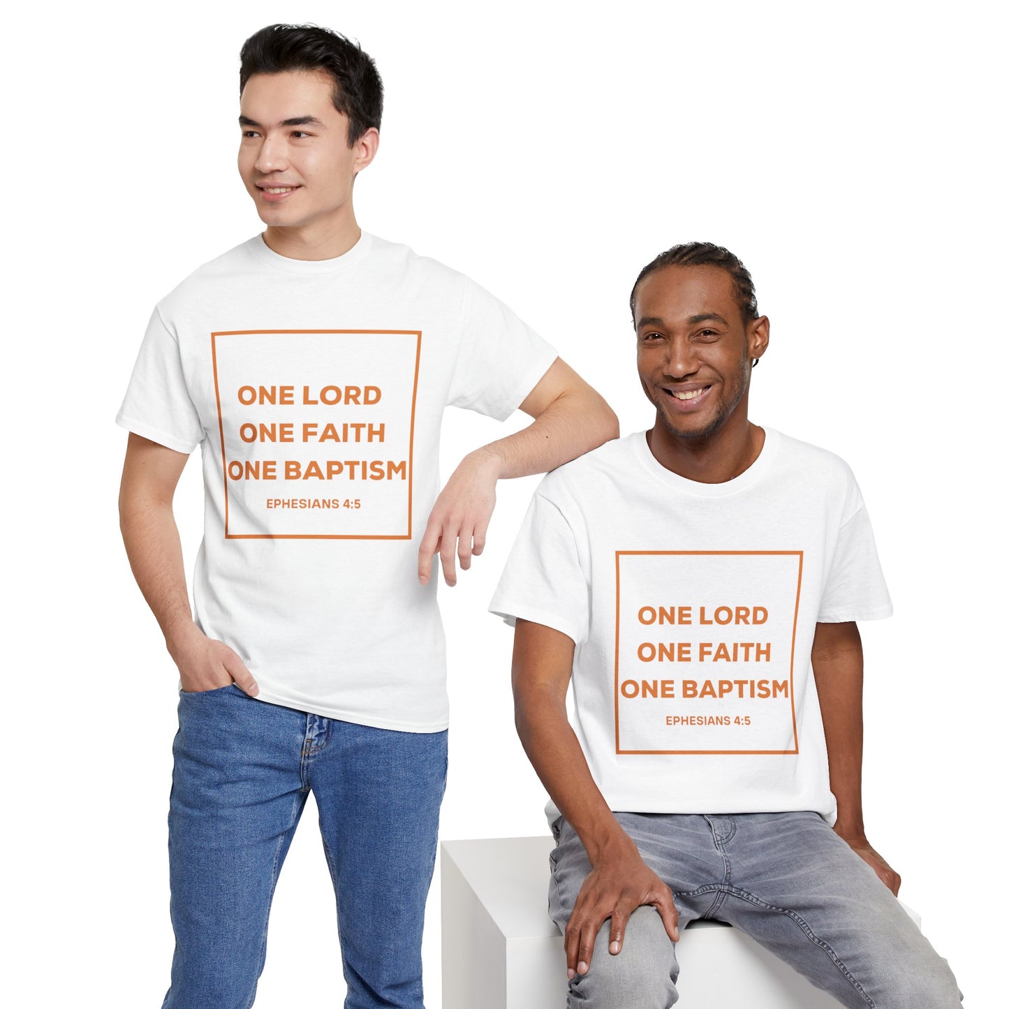 Unisex Heavy Cotton Tee - Faith Inspired Tee with 'One Lord One Faith One Baptism' Design