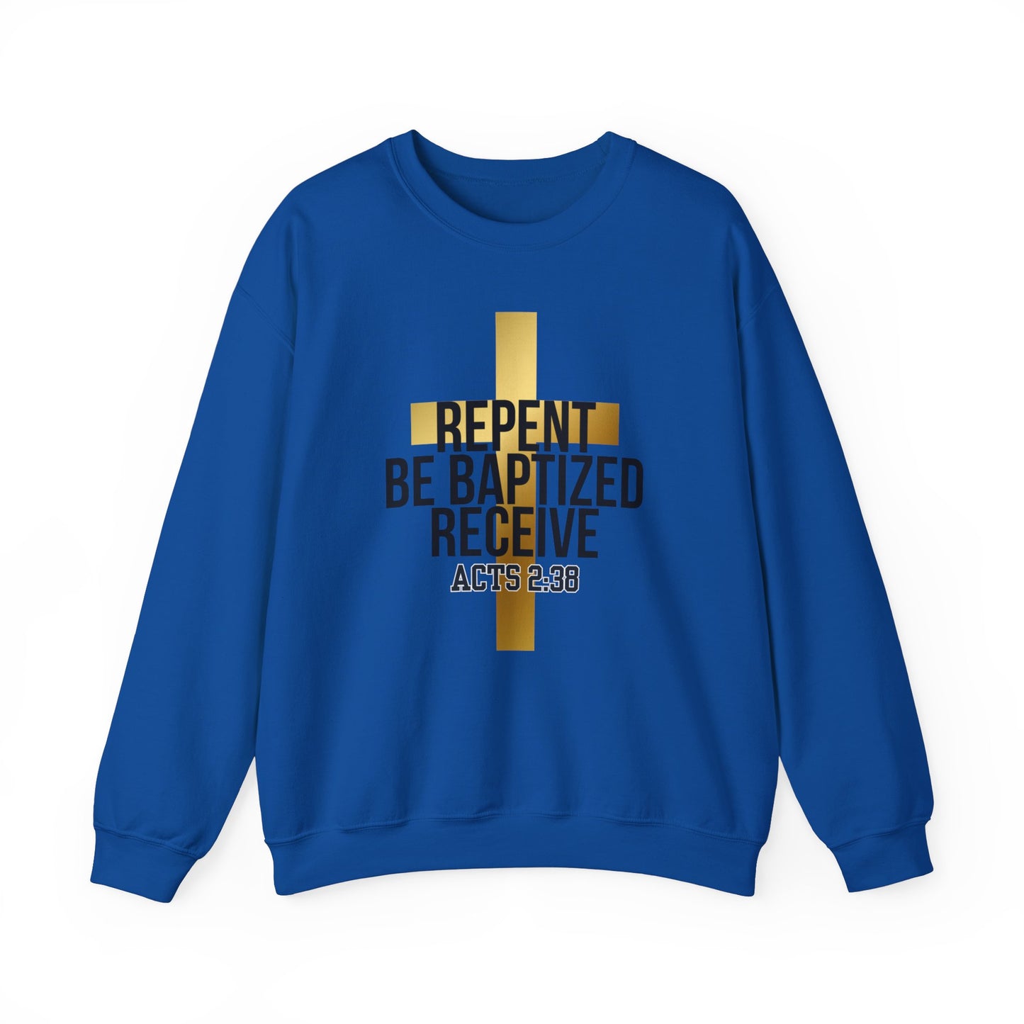 Faith-Inspired Unisex Crewneck Sweatshirt - "Repent, Be Baptized, Receive - Acts 2:38"