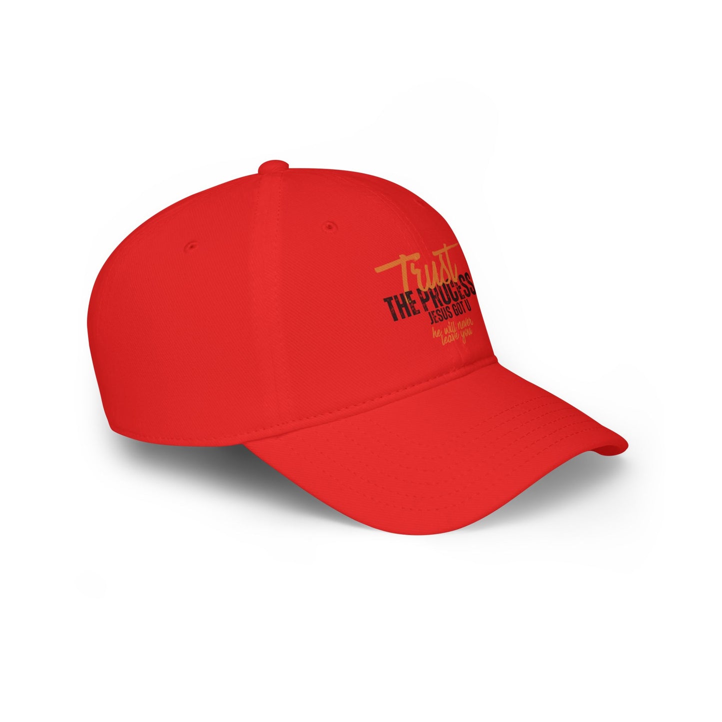 Red Low Profile Baseball Cap - "Trust the Process, Jesus Got You" Inspirational Hat