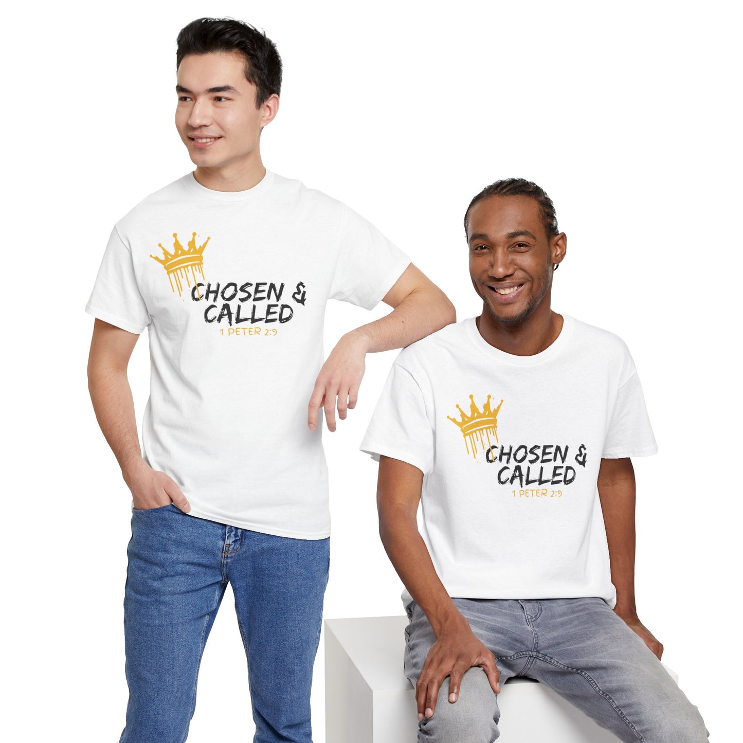 Unisex Heavy Cotton Tee - 'Chosen & Called' Crown Design - Inspirational Christian Apparel