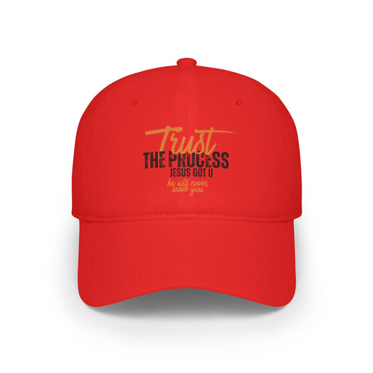 Red Low Profile Baseball Cap - "Trust the Process, Jesus Got You" Inspirational Hat