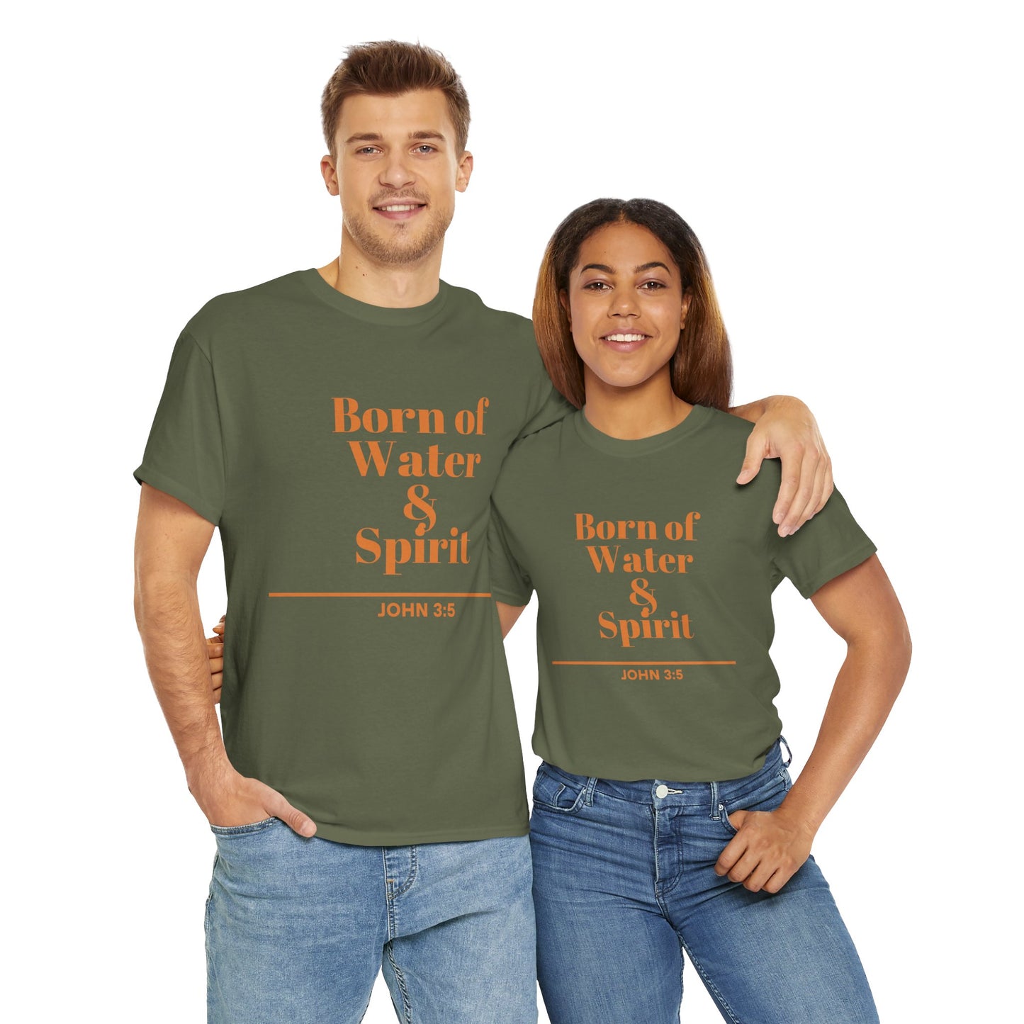 Inspirational Unisex Heavy Cotton Tee - "Born of Water & Spirit" - Faith-Based Apparel