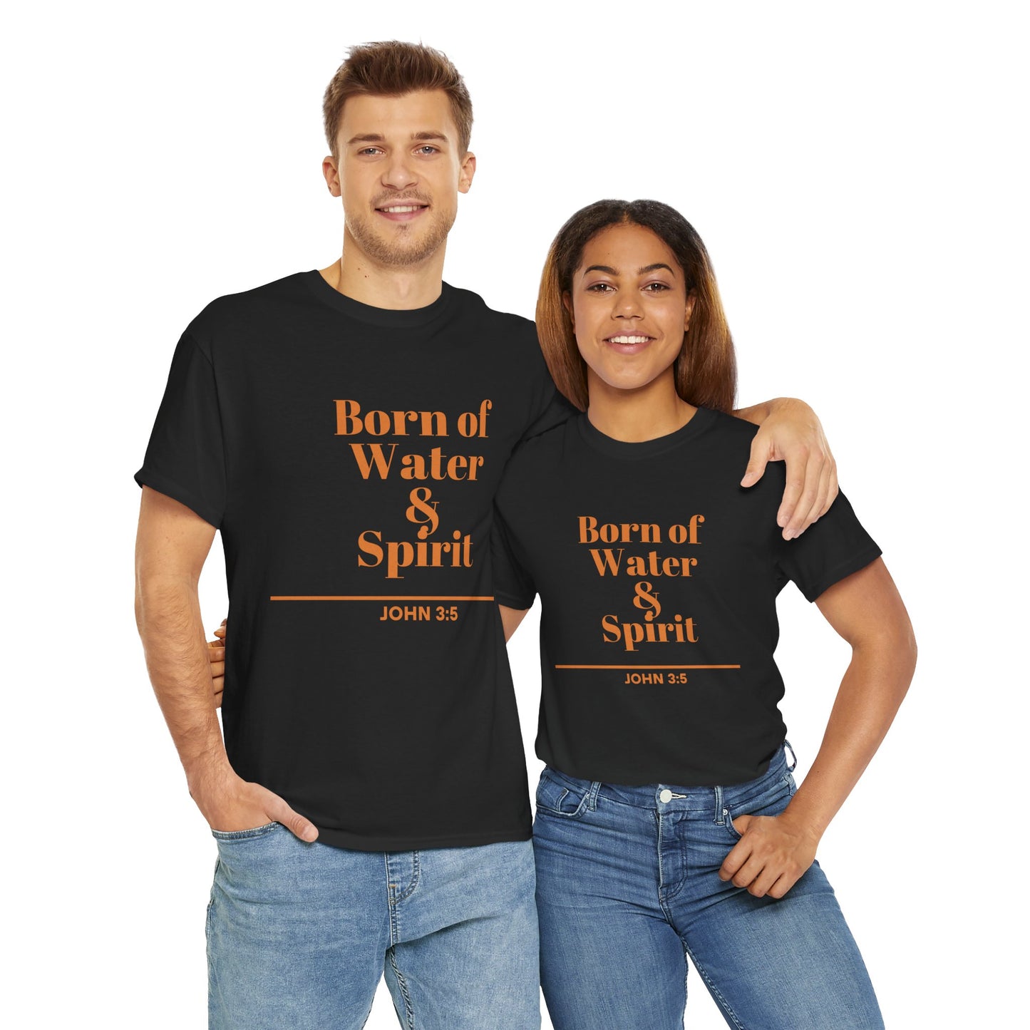 Inspirational Unisex Heavy Cotton Tee - "Born of Water & Spirit" - Faith-Based Apparel