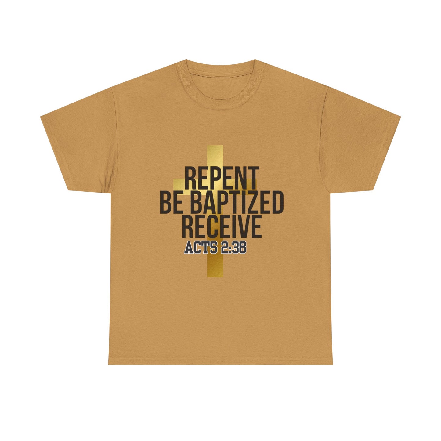 Faith-Inspired Unisex Heavy Cotton Tee - Repent, Be Baptized, Receive - Perfect for Religious Events