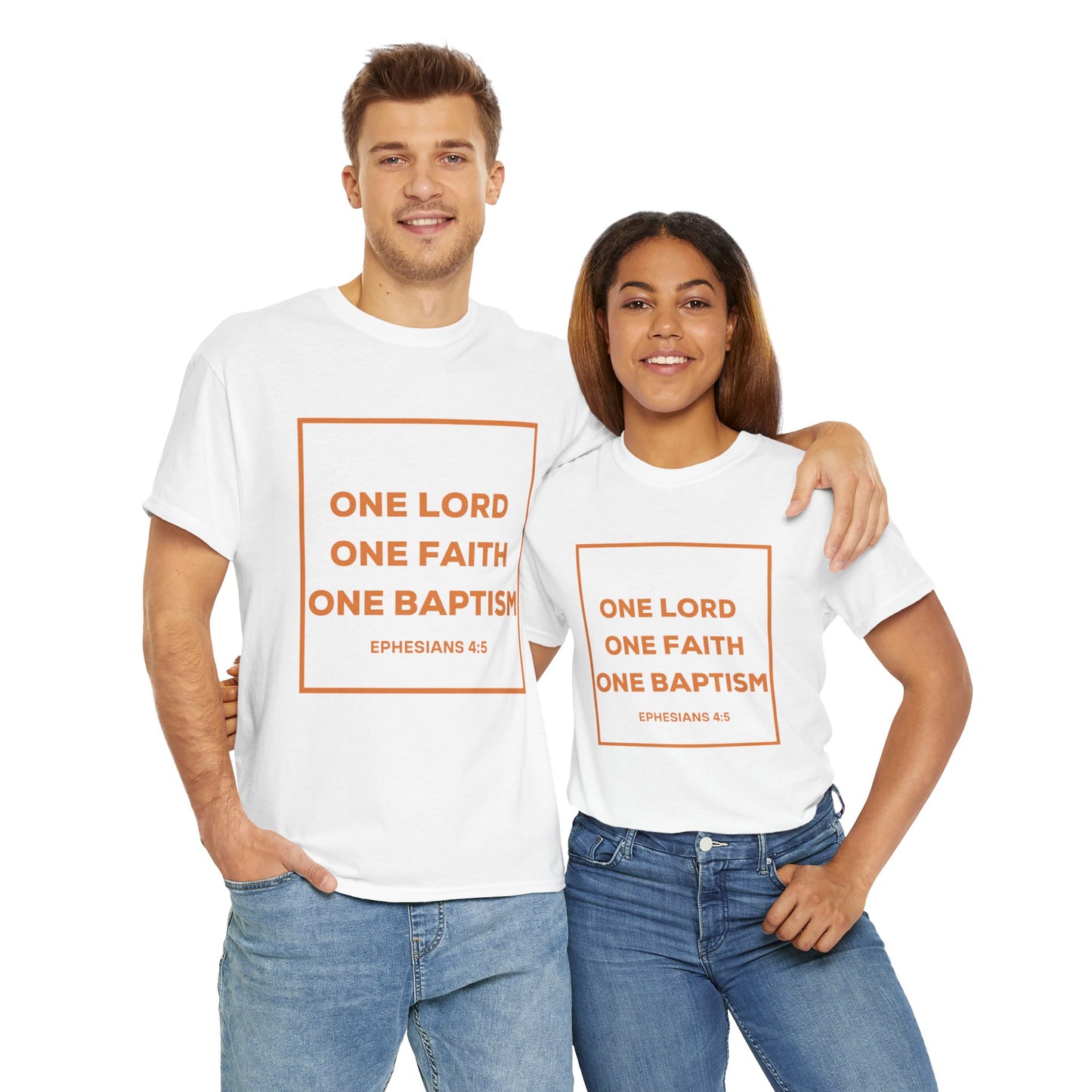 Unisex Heavy Cotton Tee - Faith Inspired Tee with 'One Lord One Faith One Baptism' Design